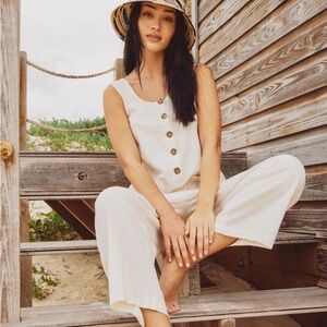 Marine Layer Linen Women's Cream Overalls Sydney Beach Jumpsuit Sz S NWT